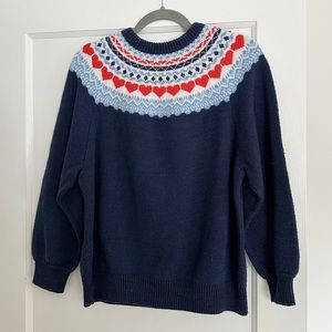 Vintage Knit Heart Fair Isle Nordic style Sweater